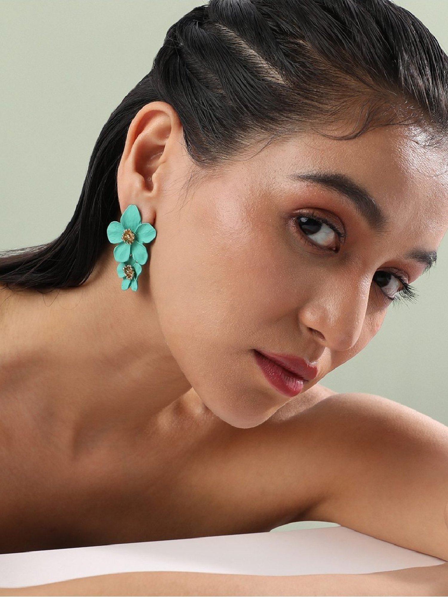 Sohi Women's Maxi Flora Drop Earrings  Aqua Blue