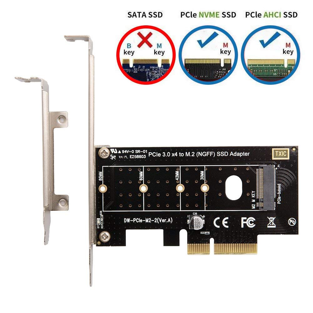 M.2 NVME PCIe Adapter NVME M.2 SSD to PCI Express 3.0 x4 Controller Expansion Card with Low Profile Bracket PCI-e to M2 NGFF Based M Key SSD Converter Desktop PC Support 2242 2260 2280
