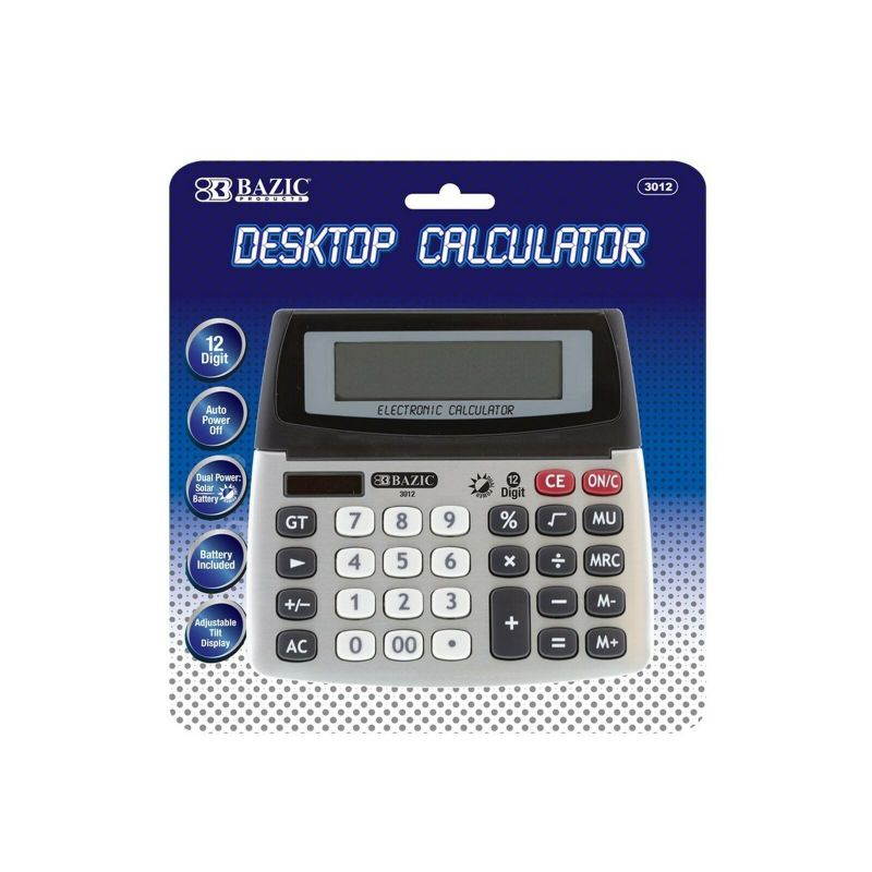 BAZIC 12-Digit Dual Power Desktop Calculator with Adjustable Display (Case of...