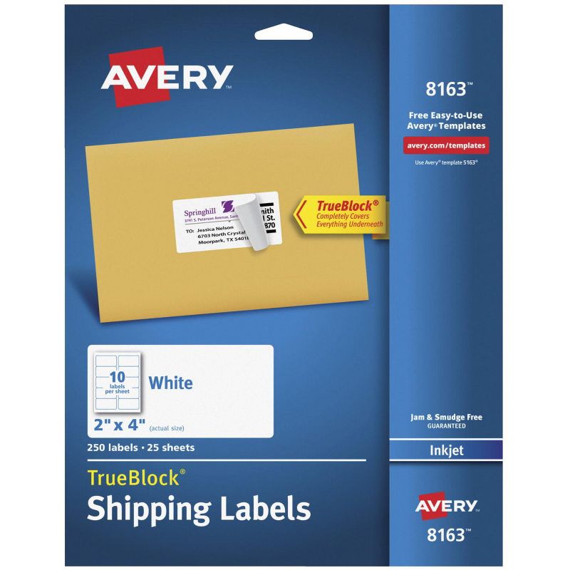 Avery Permanent-Adhesive Shipping Labels with TrueBlock Technology, Laser and Inkjet Printers, 2 x 4 Inches, White, Box of 250