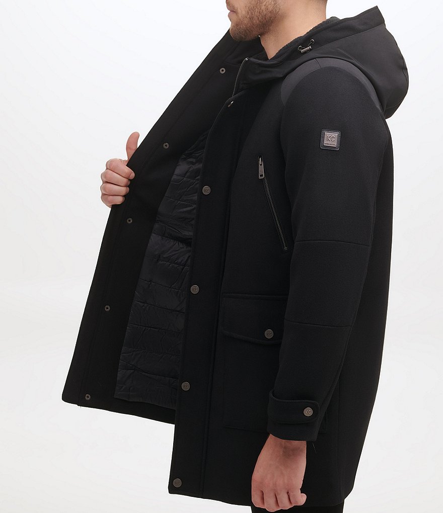 Kenneth Cole New York Long-Sleeve Mixed-Media Wool-Blend Duffel Coat