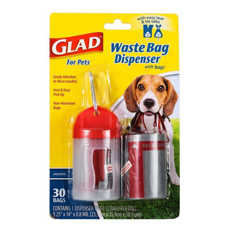 Glad Unscented Plastic Waste Bag Dispenser with Metal Belt Clip - 30ct