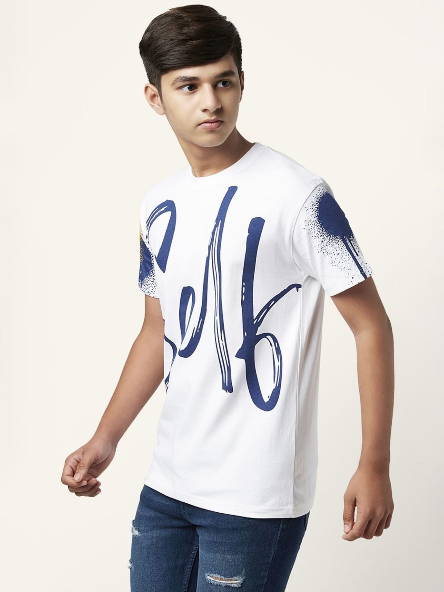 Coolsters by Pantaloons Kids White & Blue Cotton Printed T-Shirt
