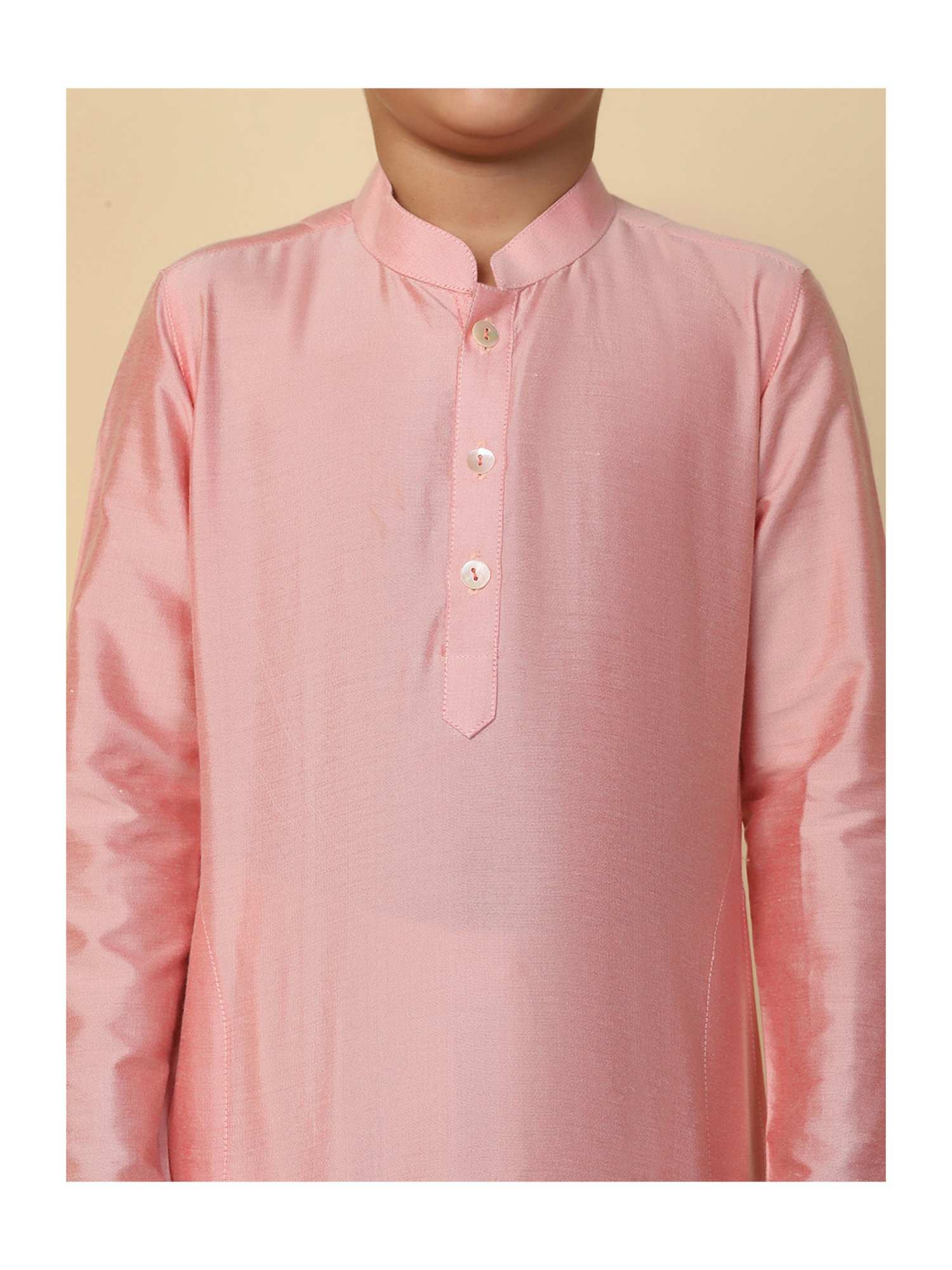 KISAH Kids Pink & Cream Solid Full Sleeves Kurta with Dhoti
