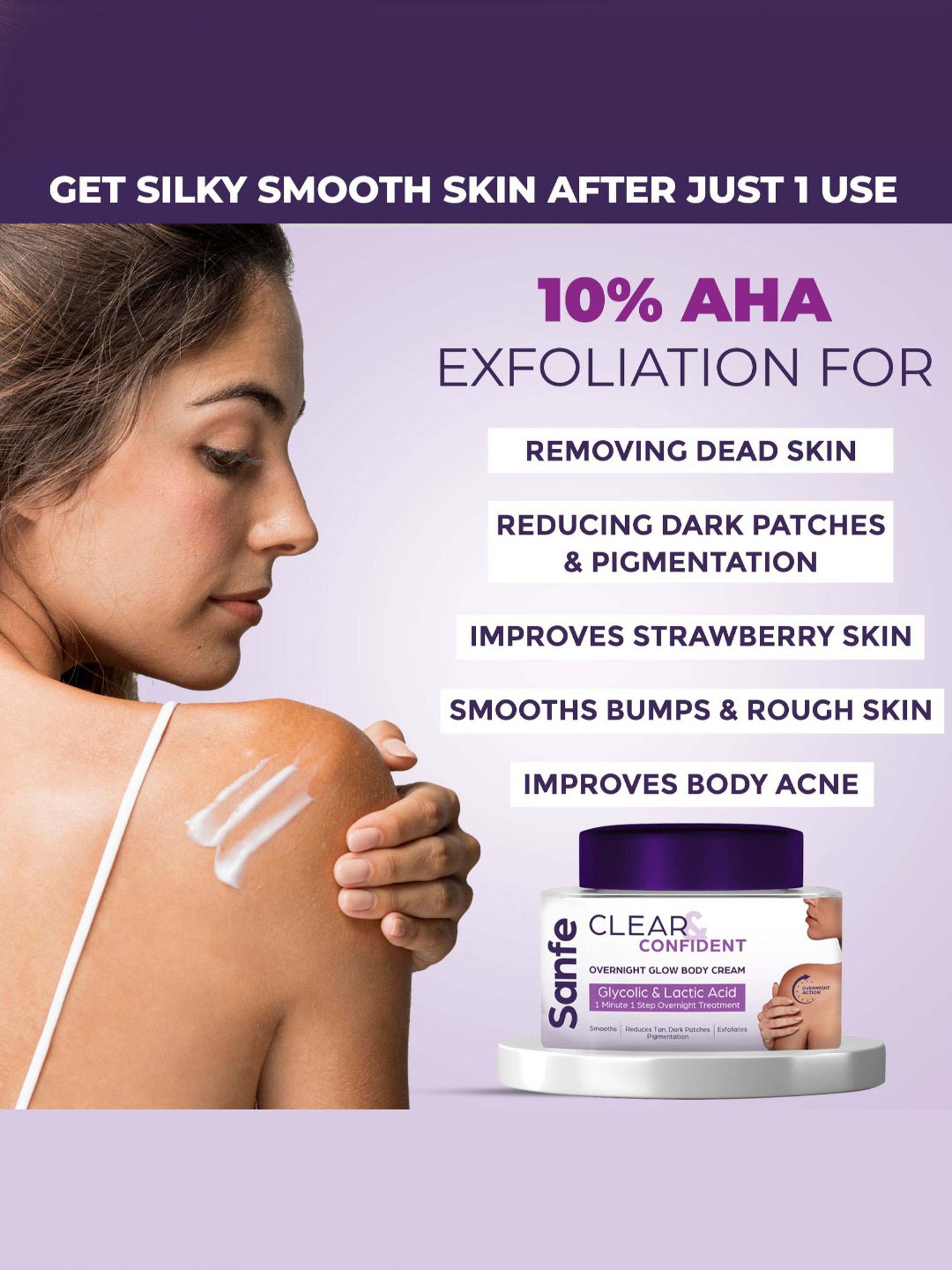 Sanfe Clear & Confident Overnight Glow Body Cream - 100 gm