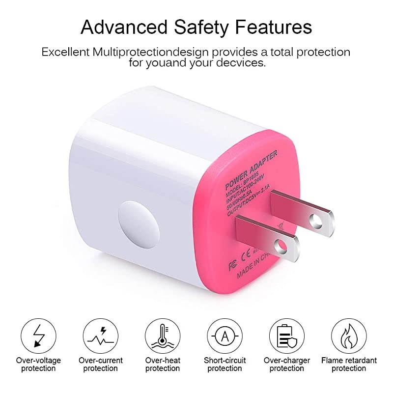 USB Charger Wall Plug Phone Charger Box  5Pack Home Travel 21Amp Dual Port USB Wall Charger Quick Charging Block Cube Brick Compatible with iPhone 8 7 6S iPad Samsung Android PhoneKindle