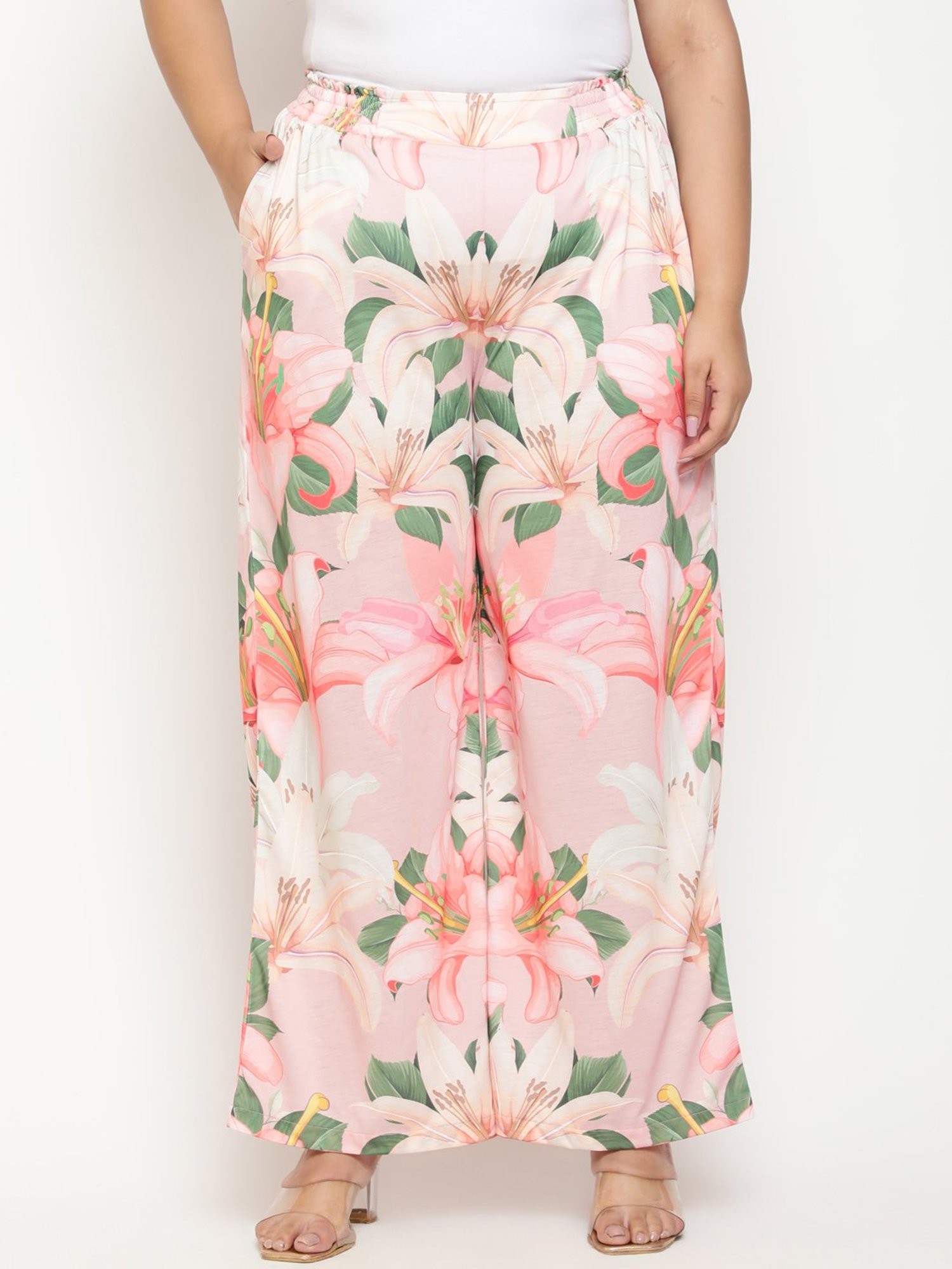 Amydus Pink Floral Print Flared Fit High Rise Pants