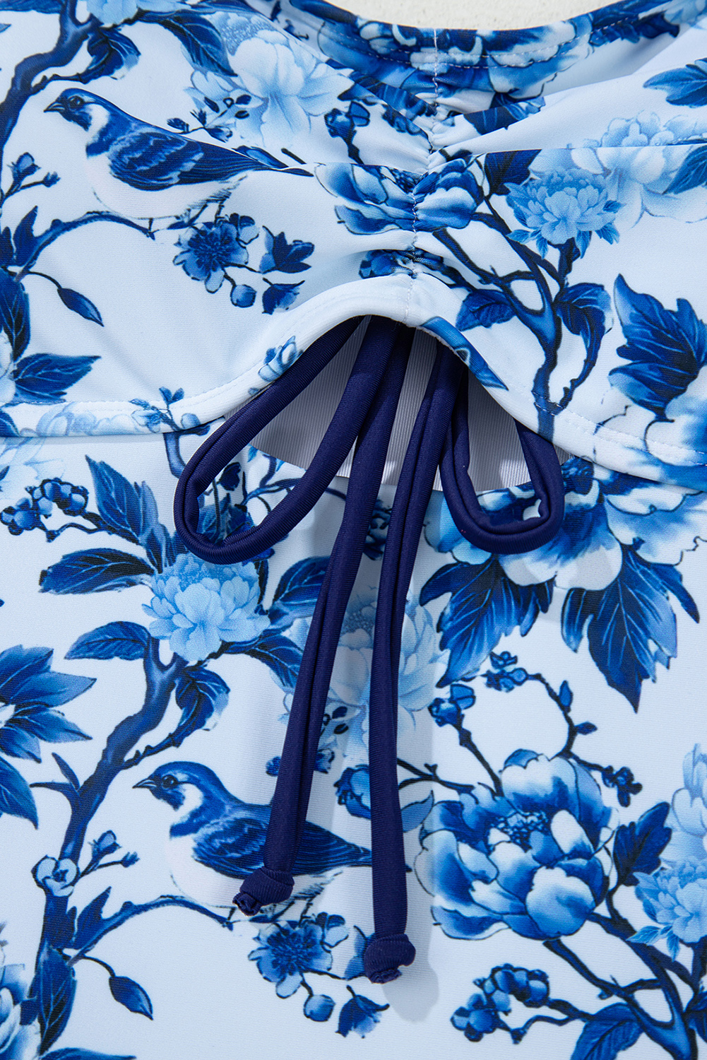 Black Plant Print Zip Front Half Sleeve One Piece Swimsuit