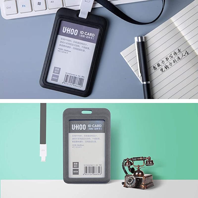 Badge Card Holder, Name Badge Holder with Lanyard, Neck Lanyard Holder for Women Men, Vertical Business Neck Card Holder(2PACK)