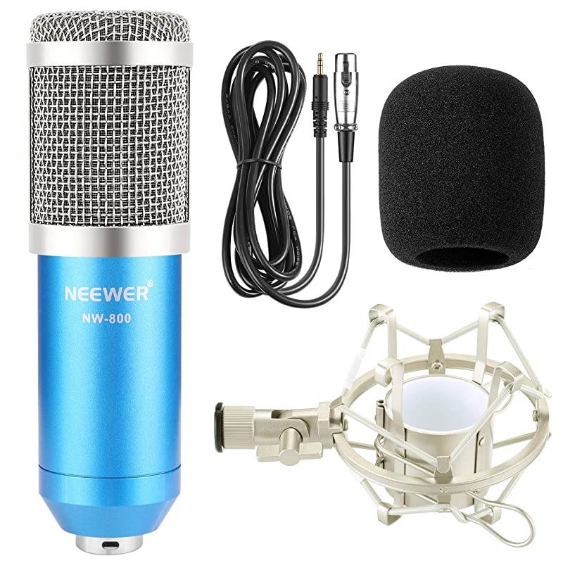 NW800 Professional Studio Microphone Set Including 1NW800 Professional Condenser Microphone 1Microphone Shock Mount 1Balltype Antiwind Foam Cap 1Microphone Power Cable Blue