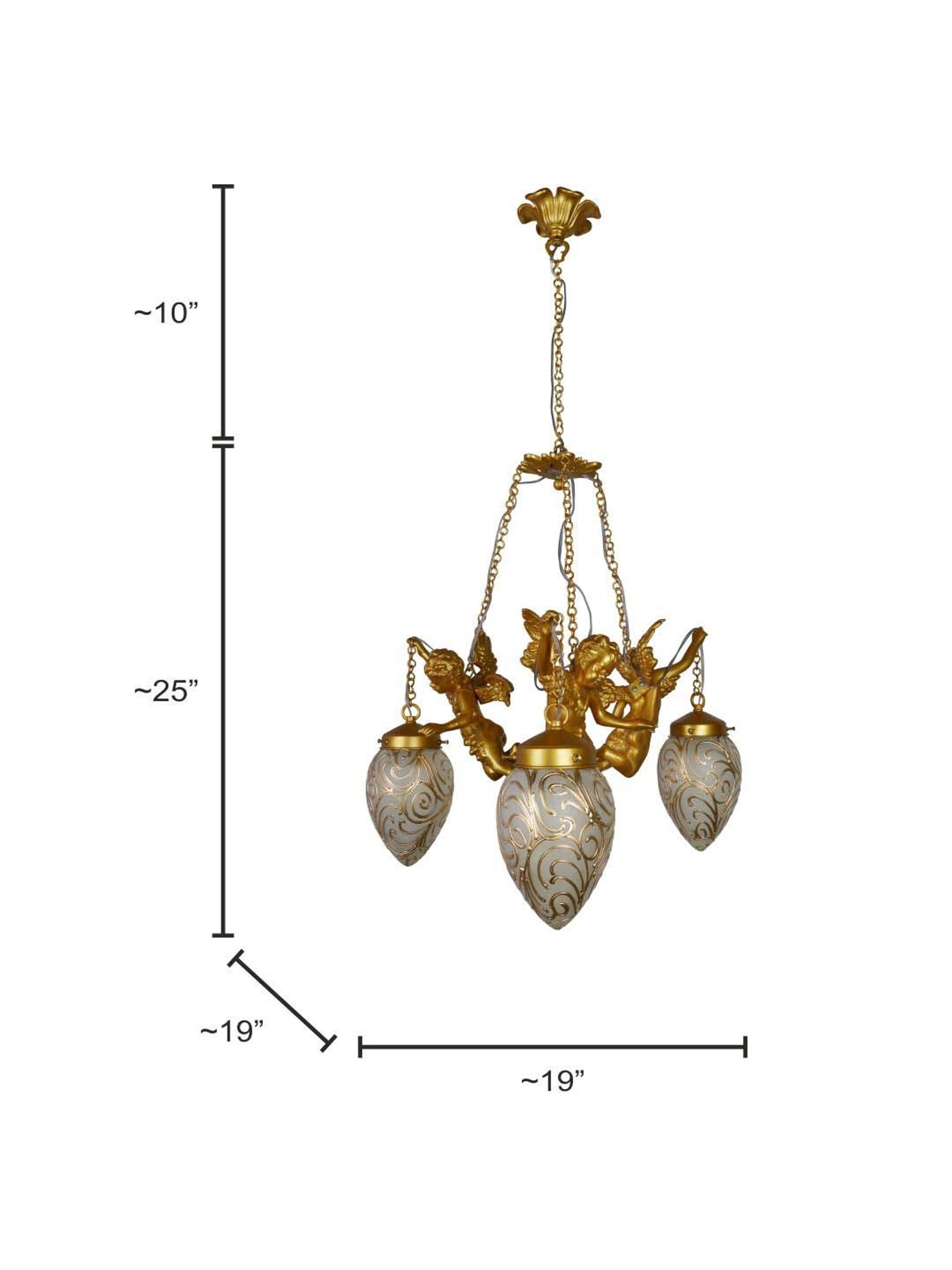 FOS LIGHTING Golden & White Aluminium 3-In-1 Oval Chandelier With Glass Shade