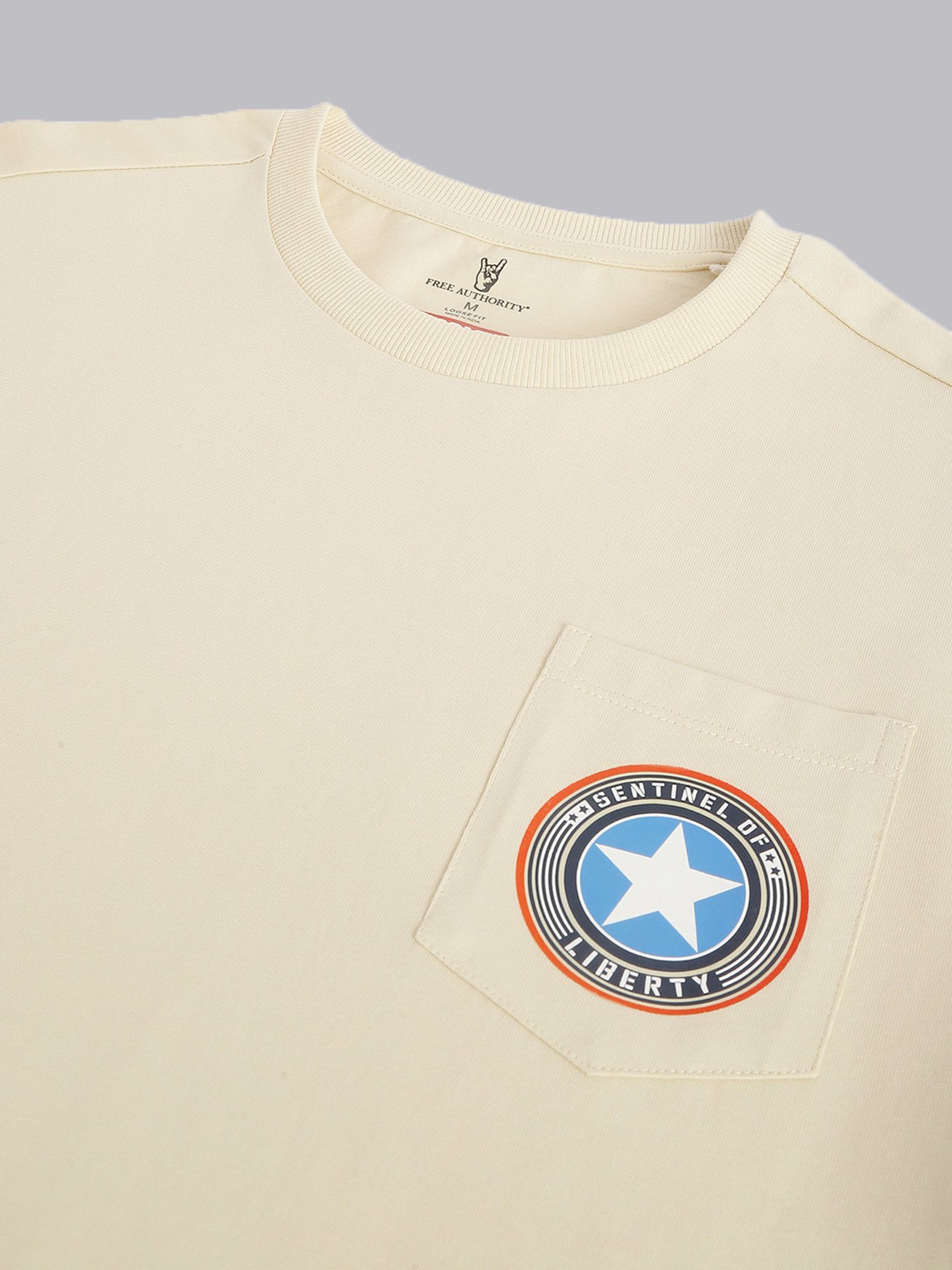 Free Authority Beige Cotton Oversized Printed T-Shirt
