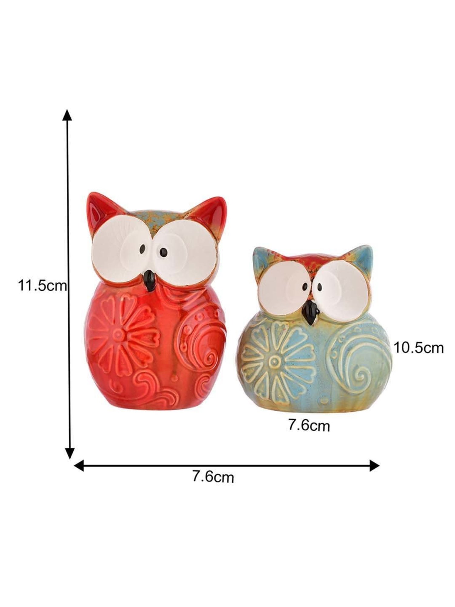 Tayhaa Multicolor Ceramic Enchanted Owl Showpiece - Set of 2