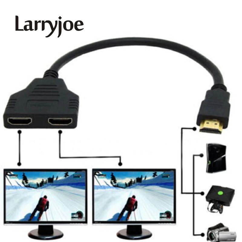 Larryjoe  Arrival Cable HDMI Splitter Cable 1 Male To Dual HDMI 2 Female Y Splitter Adapter in HDMI HD LED LCD TV 30cm