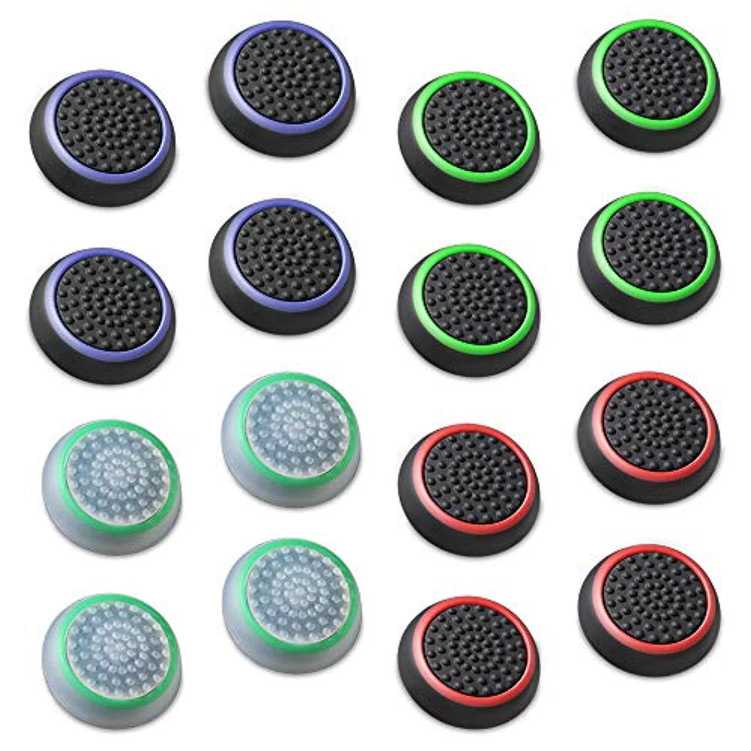 fosmon [set of 16] analog stick joystick controller performance thumb grips for ps4 | ps3 | xbox one | xbox 360 | wii u - assor