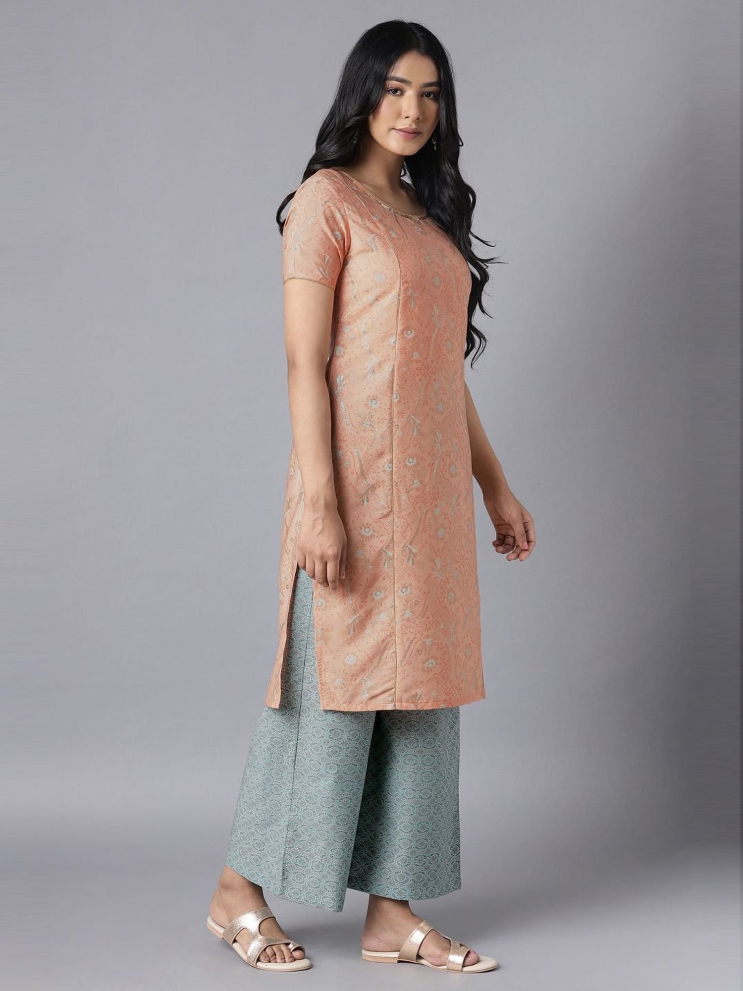 Aure by Aurelia Orange & Blue Printed Kurta Palazzo Set