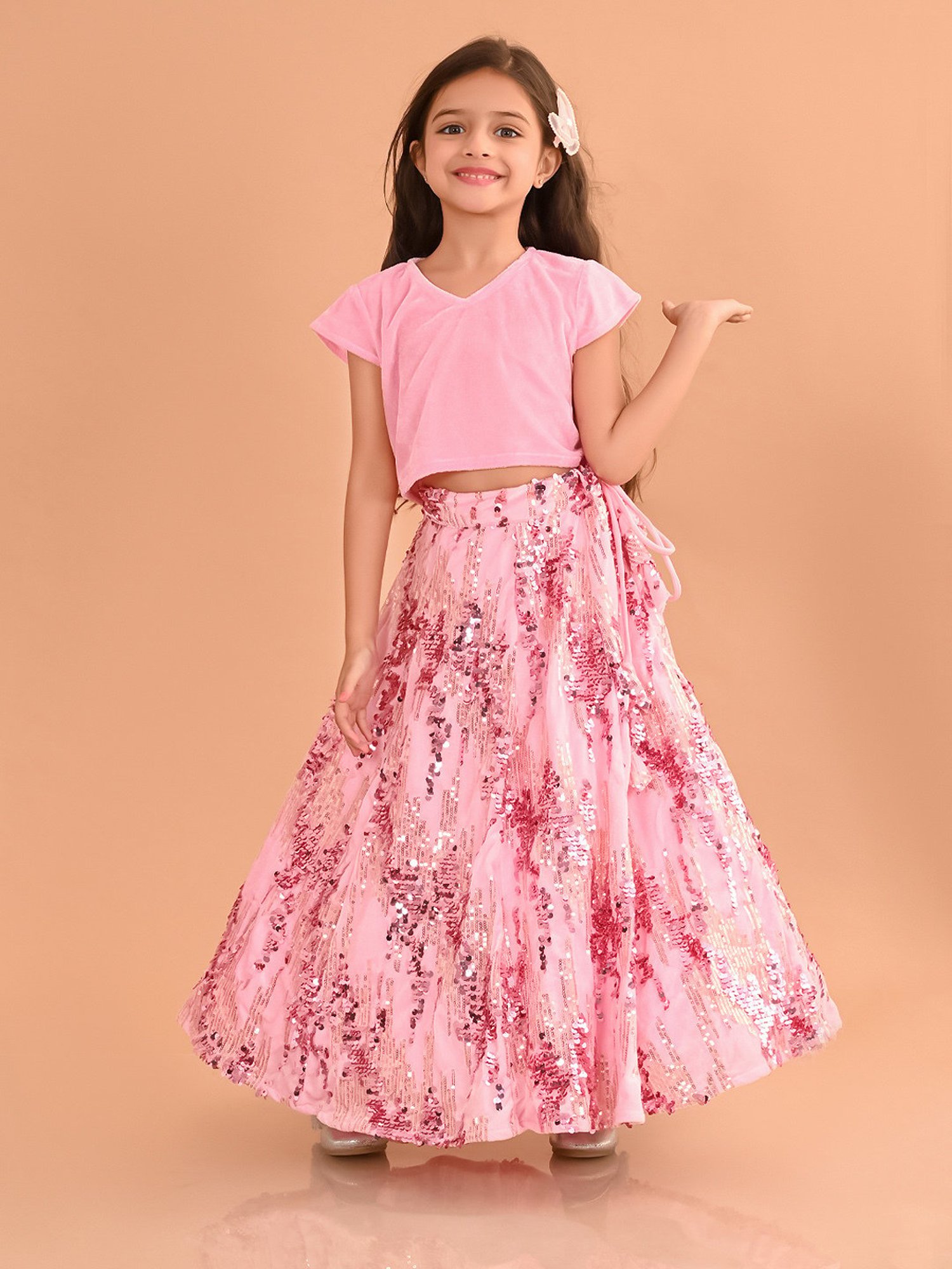 A Little Fable Kids Blue Printed Lehenga with Choli & Dupatta