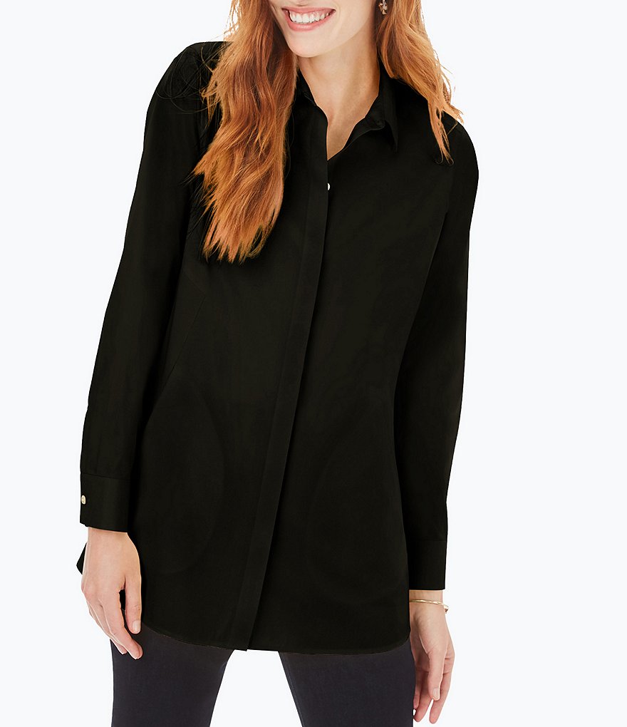 Foxcroft Cici Long Sleeve Point Collar Neck Stretch Non-Iron Shaped Tunic