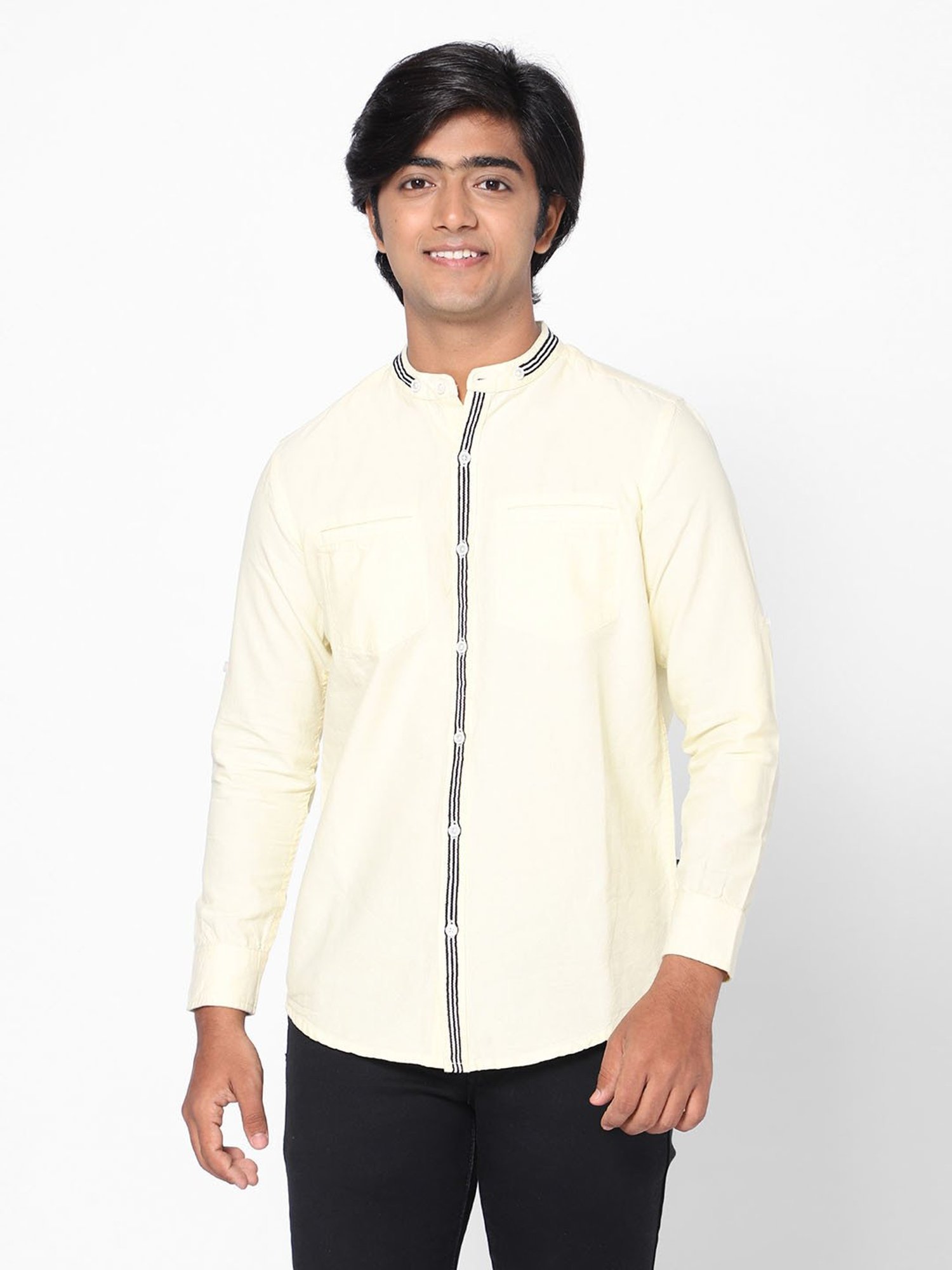 TeenTrums Boys Light Yellow Solid Full Sleeves Shirt