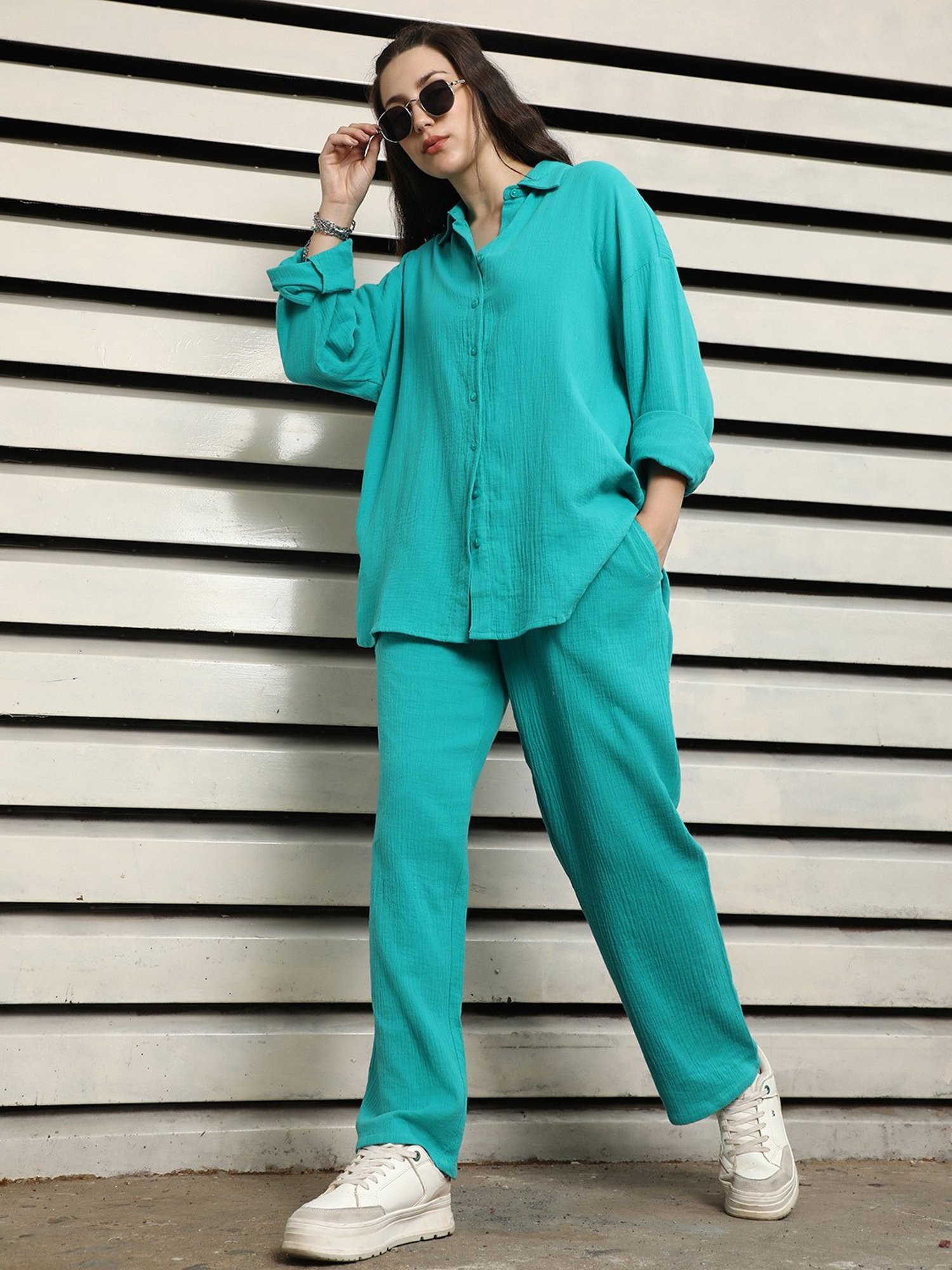 High Star Teal Cotton Shirt With Pants