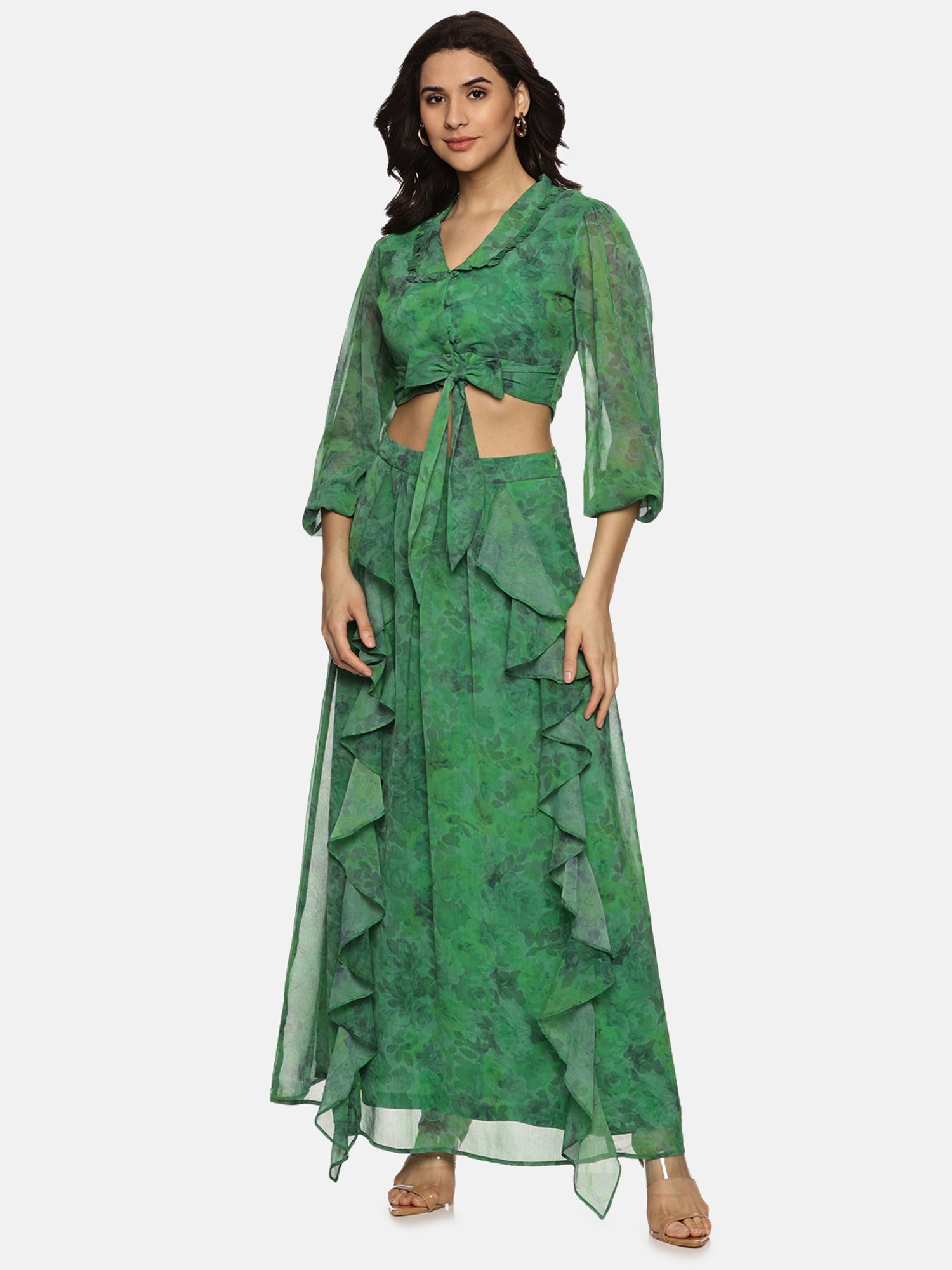 ISU Green Printed A-Line Skirt
