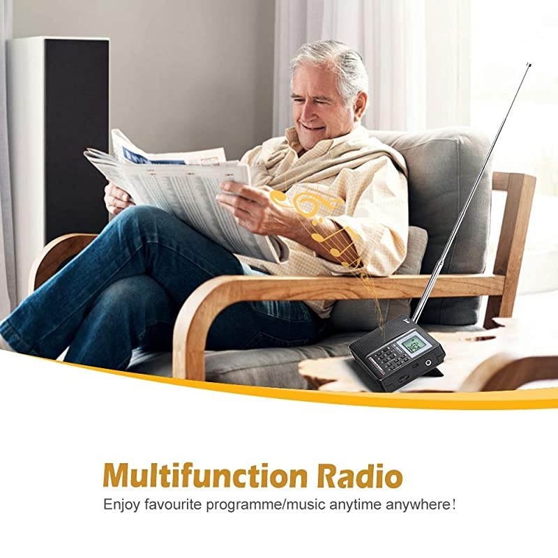 Portable AM FM Shortwave Radio, Mini Alarm Clock Radio, with Earphones, Sleep Timer for Travel(Black)