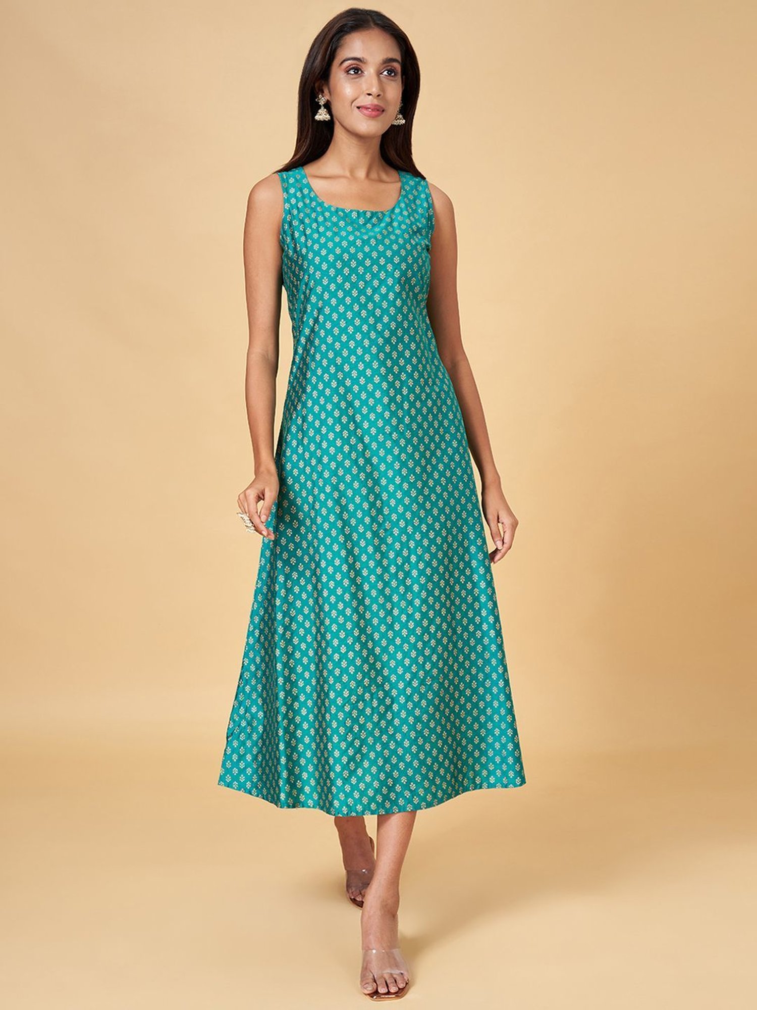 Rangmanch by Pantaloons Rama Green Embroidered A-Line Dress