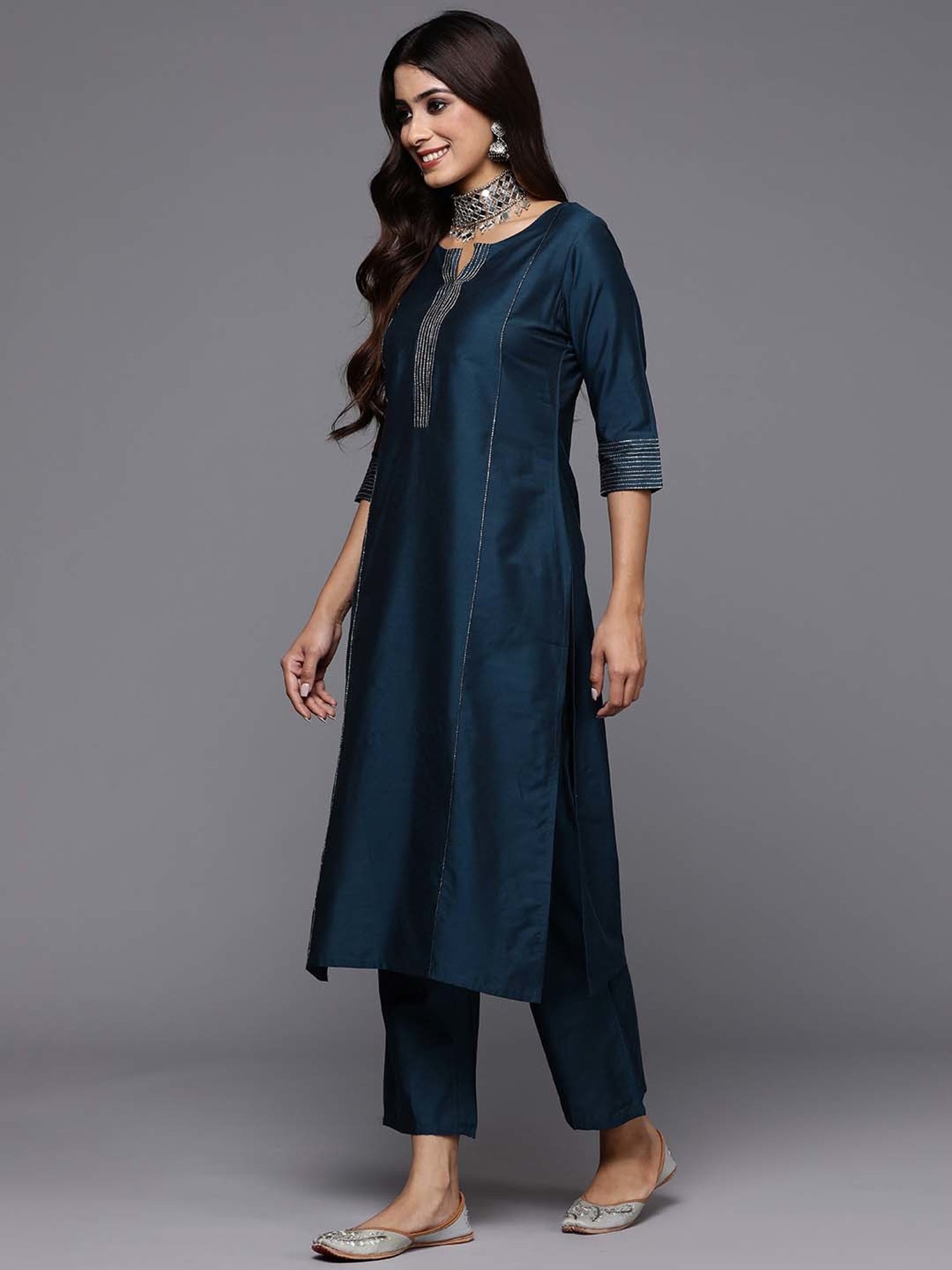 Gerua Blue Straight Fit Kurta Pant Set With Dupatta