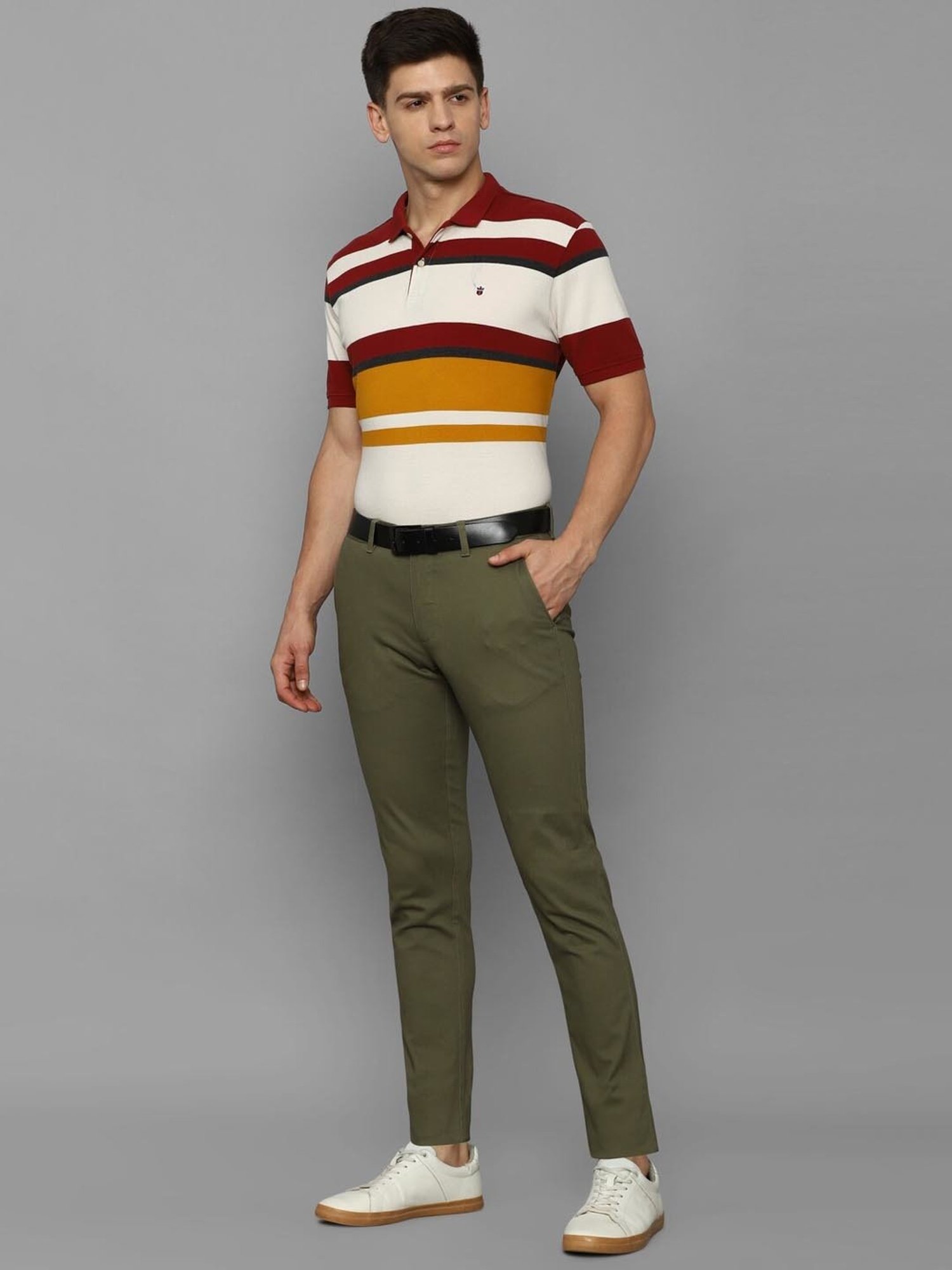 Louis Philippe Sport Olive Cotton Slim Fit Trousers