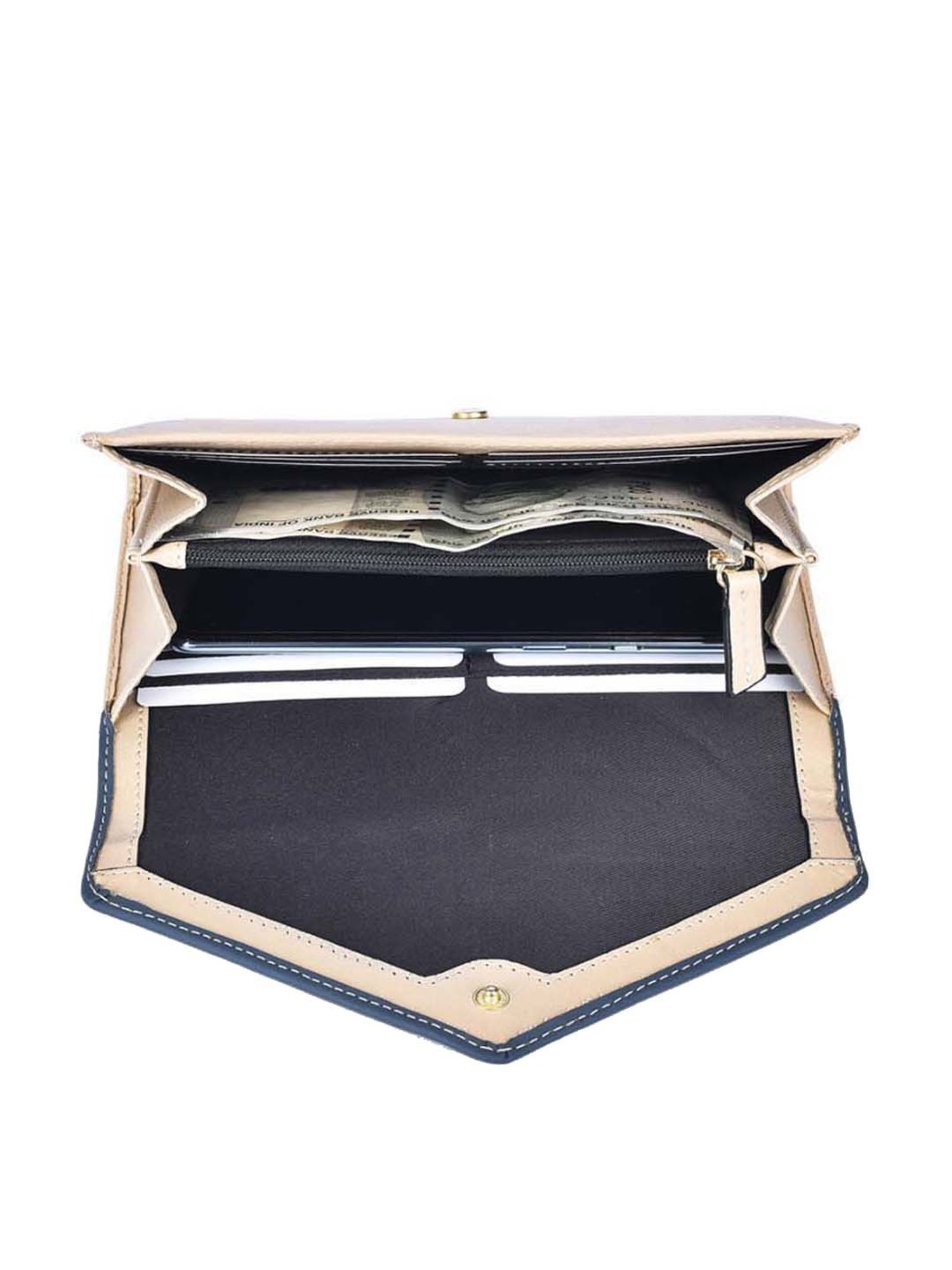 BELWABA Beige & Navy Color Block Wallet for Women