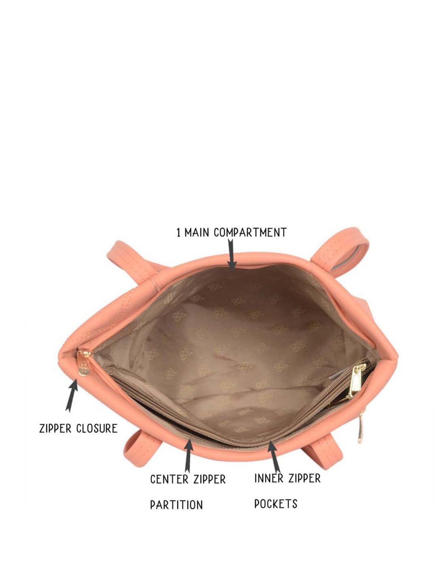 Baggit Peach Textured Medium Tote Handbag