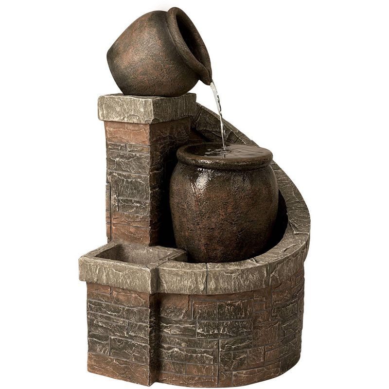 John Timberland Rustic Outdoor Floor Water Fountain with Light LED 35" High Planter Box Cascading for Yard Garden Patio Deck Home