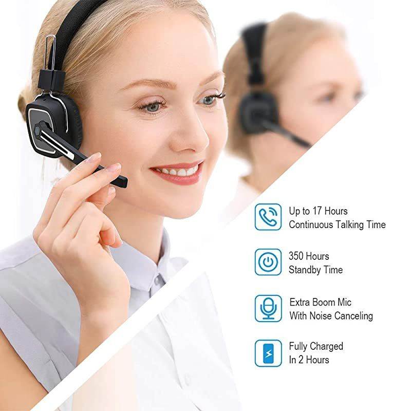 Driver Bluetooth HeadsetOffice Headset with Microphone BT 50 Wireless Over The Head Headset with Extra Boom Mic for erDriver PhonesCall Center Skype VoIP