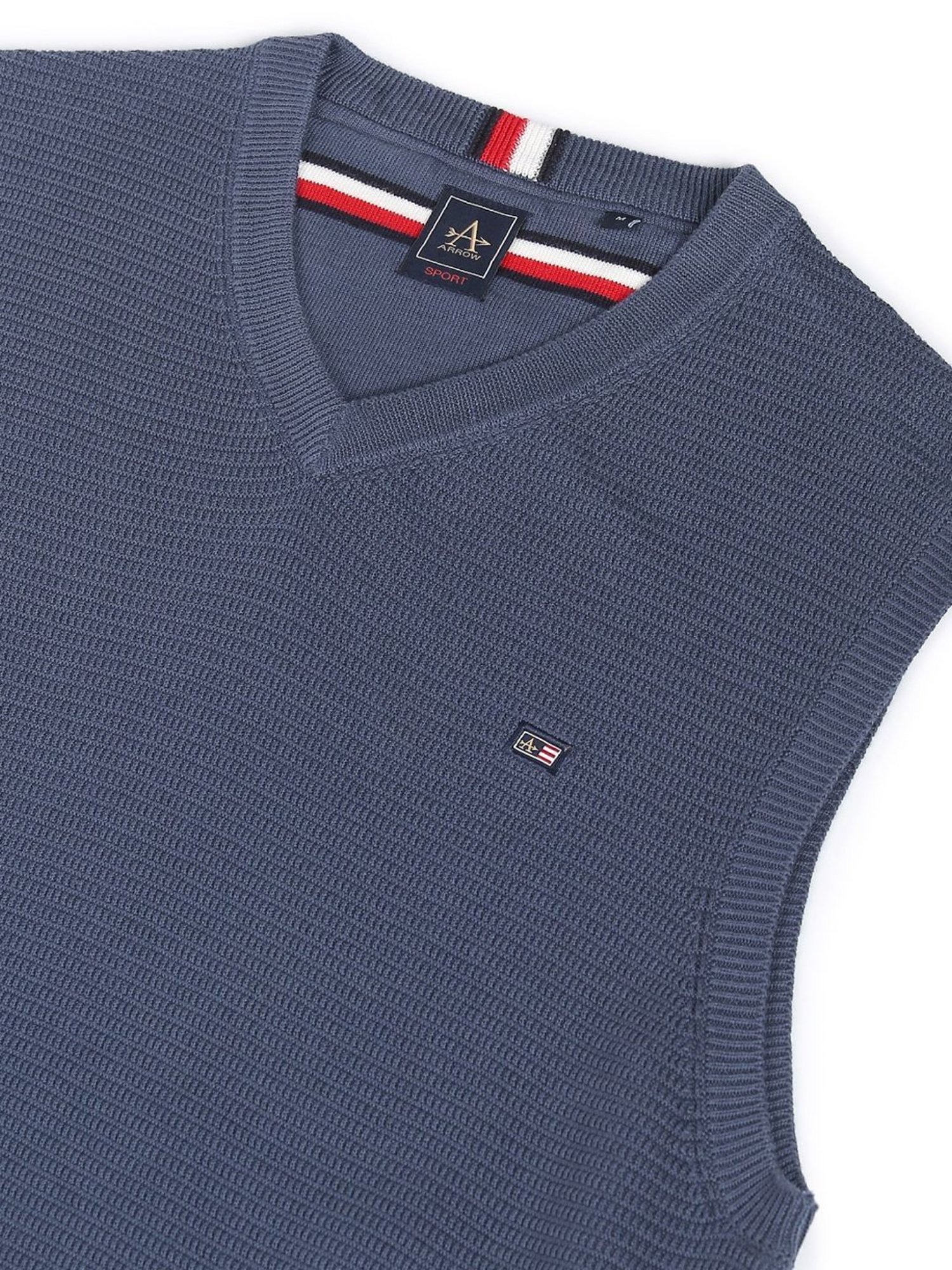 Arrow Sport Blue Cotton Regular Fit Self Pattern Sweaters