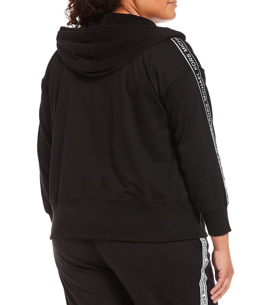 MICHAEL Michael Kors Plus Size Long Sleeve Logo Tape Zip Up Cotton Blend Terry Hoodie