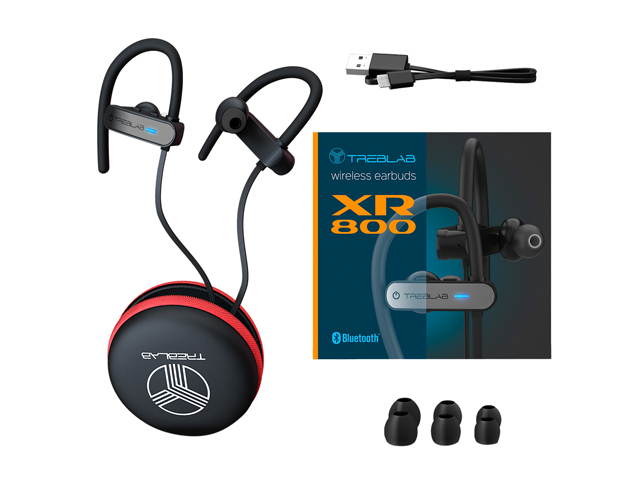 TREBLAB XR800 - Premium Sport Earphones Bluetooth - Secure-Fit IPX7 Wireless Waterproof Earbuds for Running & Workout. Top True-HD Stereo Sound, Noise Cancelling, Microphone, 2019 Sport Headphones