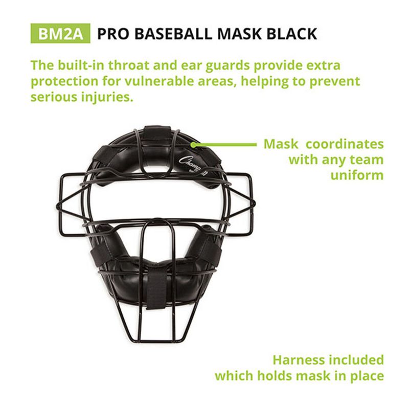 Champion Sports Adult Umpire Catcher Baseball Face Mask with Extended Throat and Ear Guard, Durable Metal Frame, and Adjustable Harness, Black