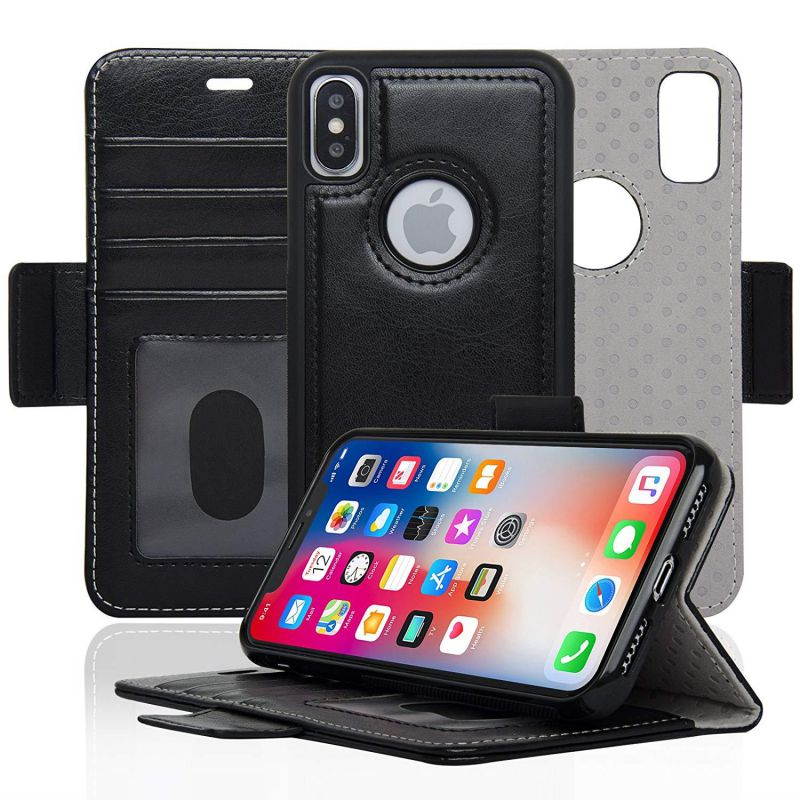 Navor Detachable Magnetic Wallet Case RFID Protection, Logo Hole, Compatible for iPhone Xs/X [Vajio Series]-Black (IPXVJBK)