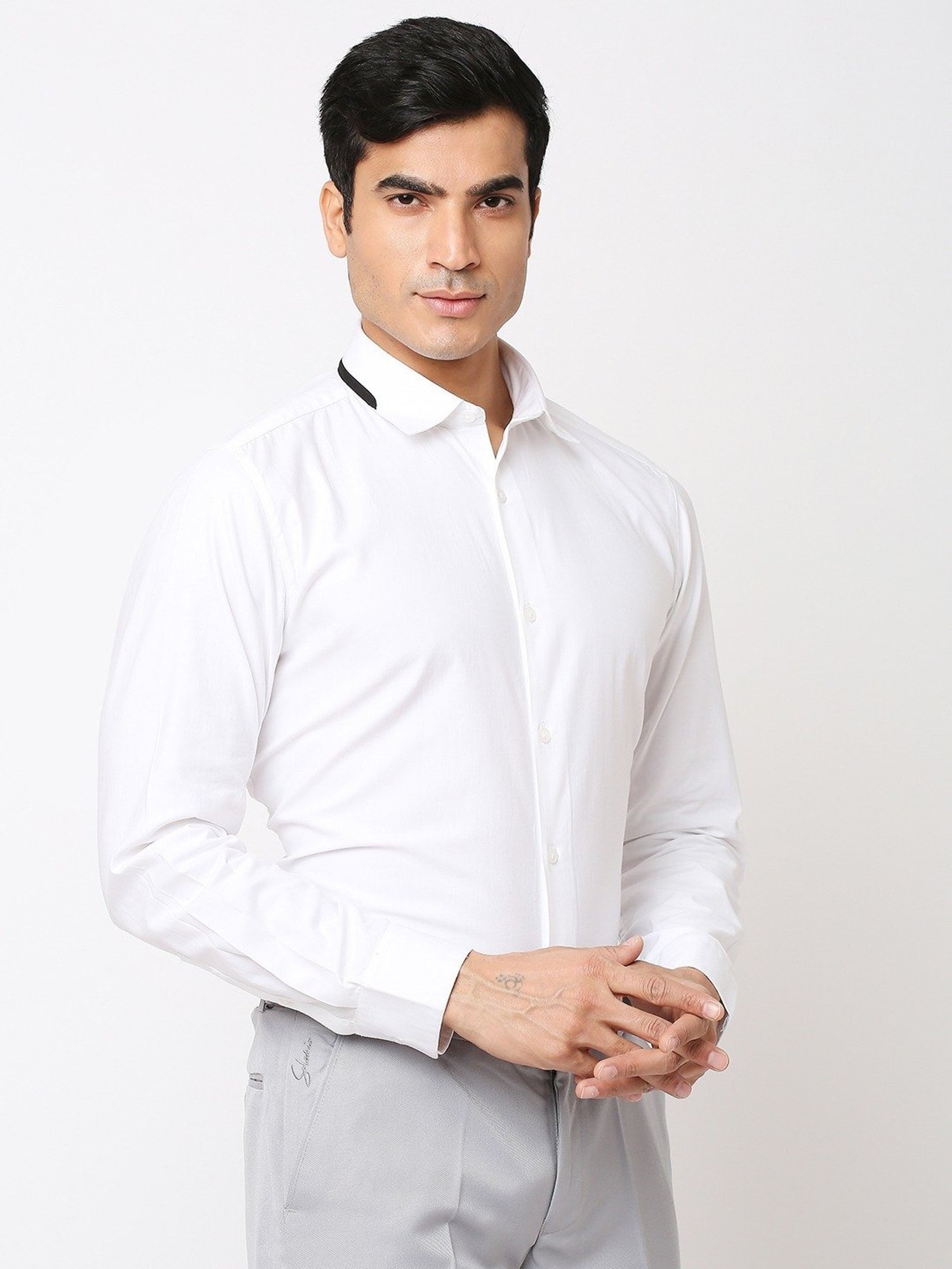 SOLEMIO White Cotton Slim Fit Shirt