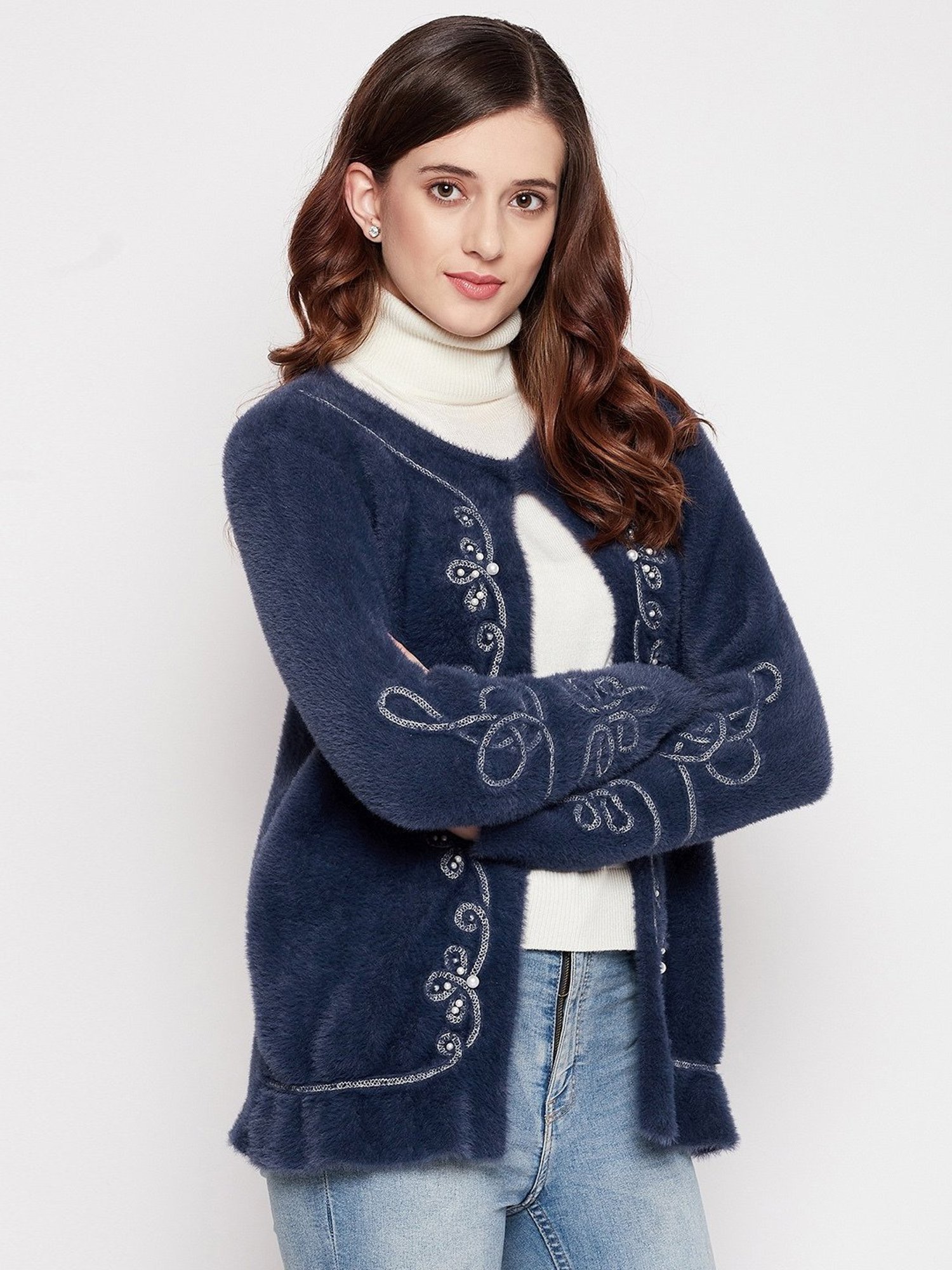 Duke Navy Embellished Shrug