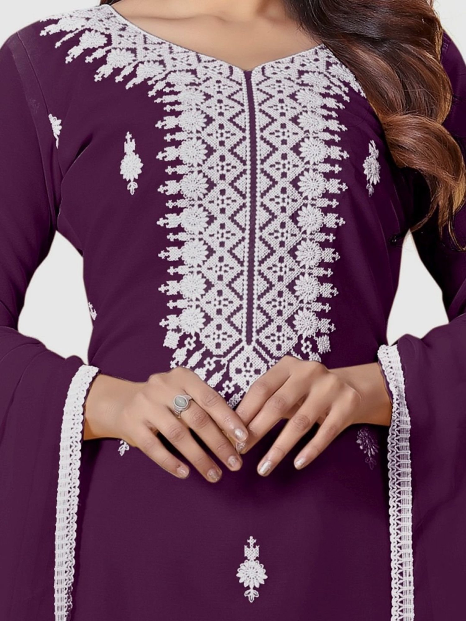 APNISHA Purple Embroidered Unstitched Dress Material
