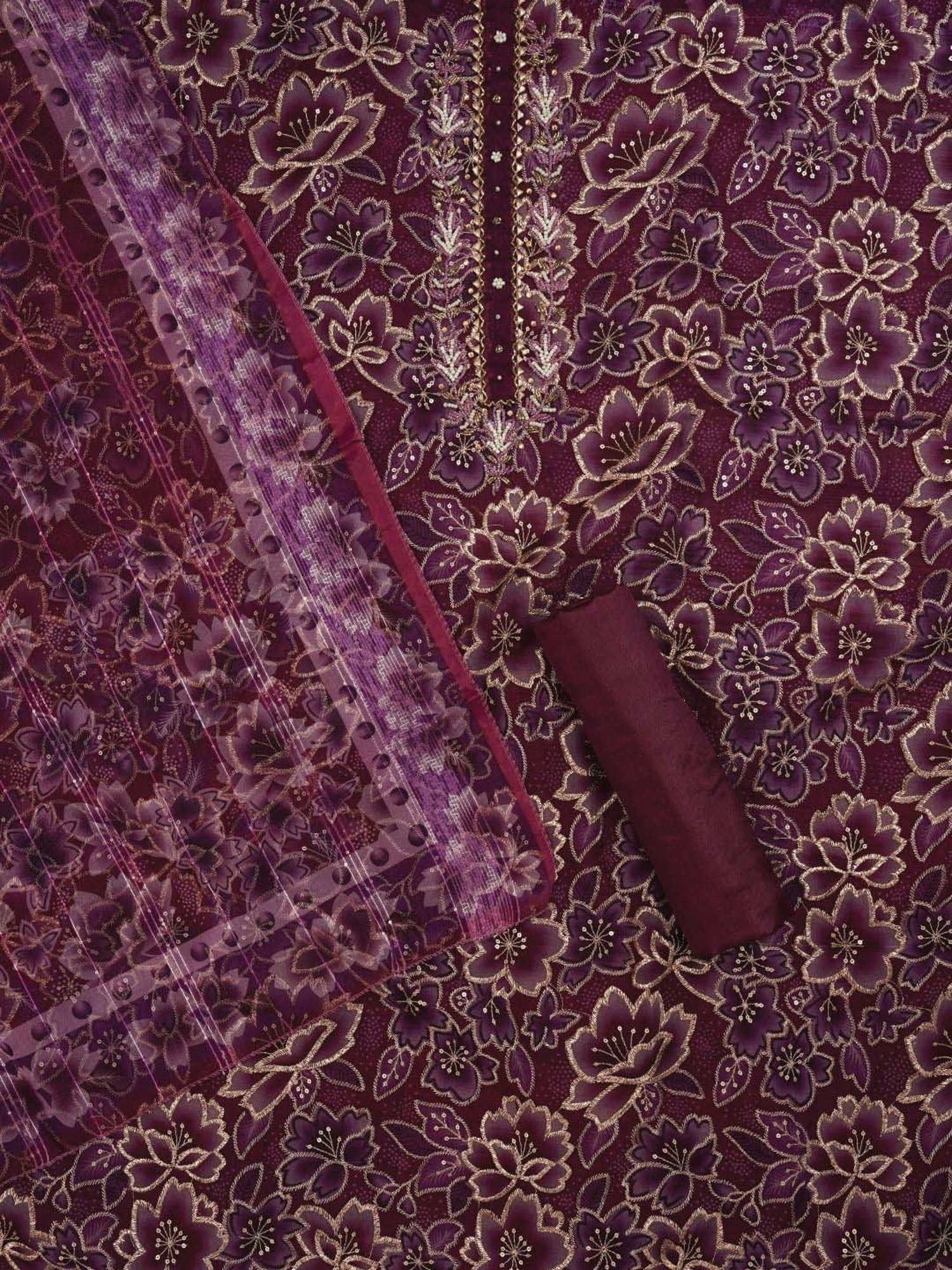 Jaipur Kurti Purple Embroidered Unstitched Dress Material