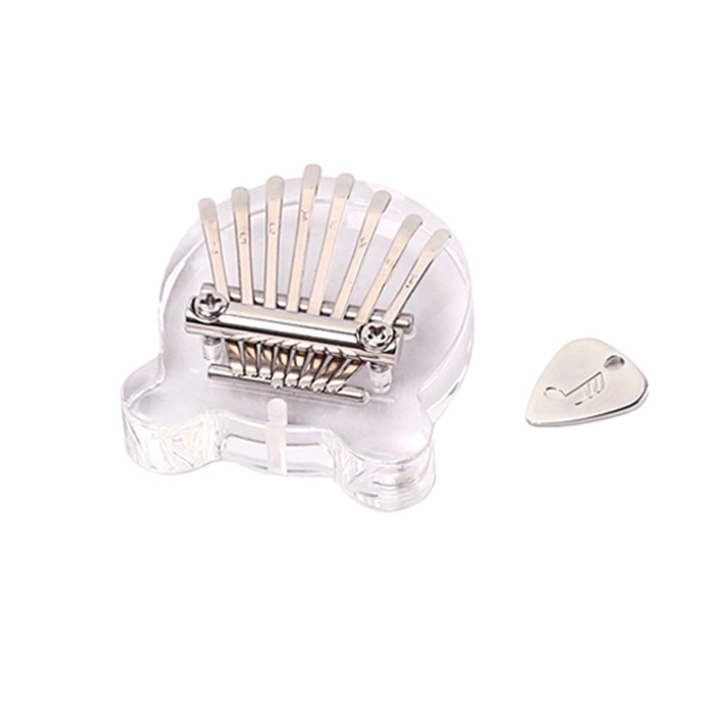 Portable Mini Thumb Piano Cub Ear Shape 8 Keys Kalimba Musical Instrument with 1PC Pick (Silver)