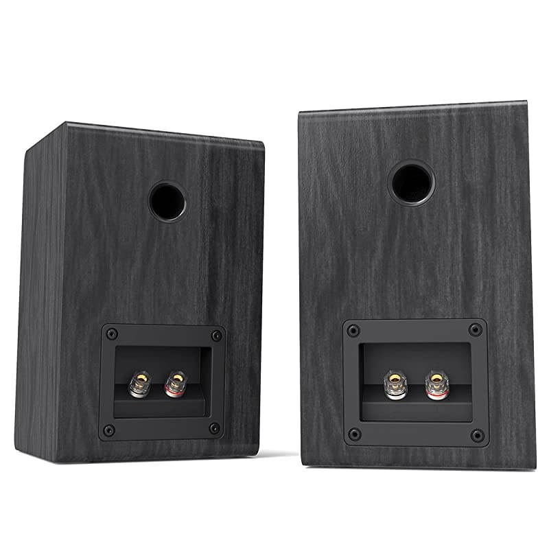 Bookshelf Speakers 75Watts x 2 Passive Needs Amplifier or Receiver 4Inch Carbon Fiber Woofer and Silk Dome Tweeter Black Pair