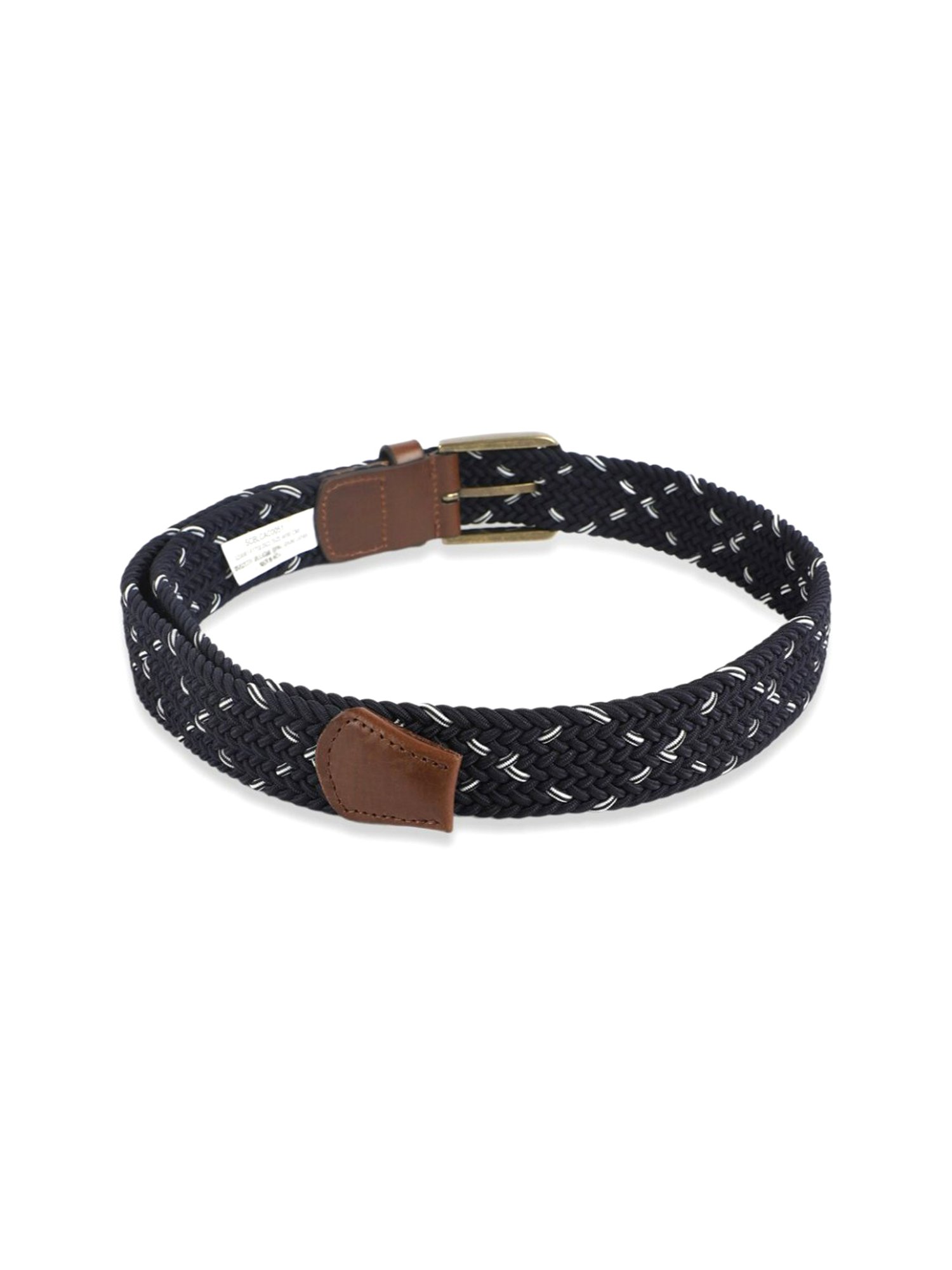 Simon Carter Black Leather Woven Casual Belt for Men