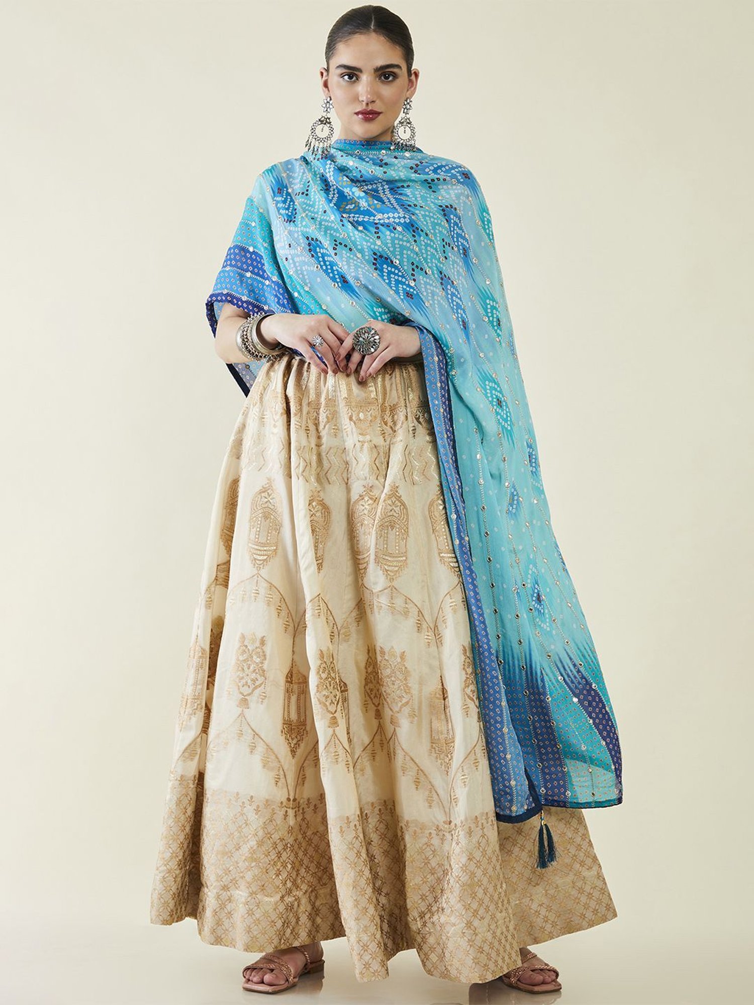 Soch Blue Embellished Dupatta