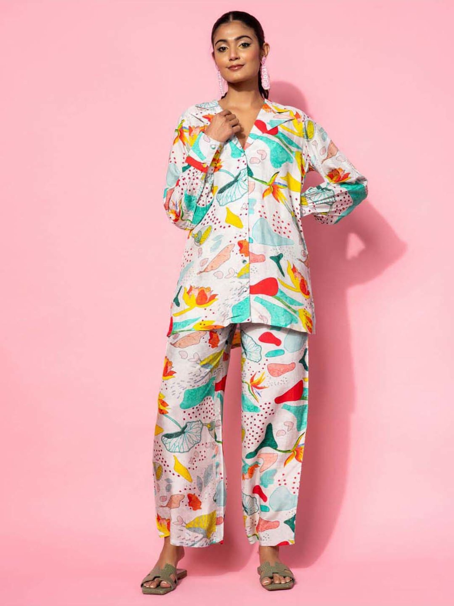 Libas Grey Printed Silk Blend Co-Ords