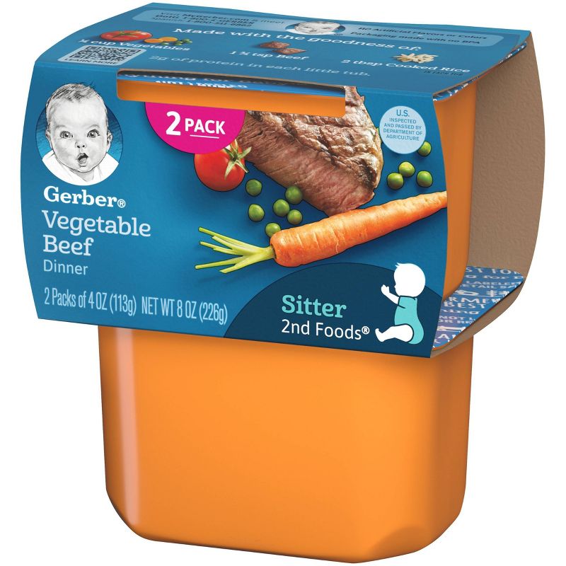 Gerber Sitter 2nd Foods Vegetable Beef Baby Meals Tubs - 2ct/4oz Each