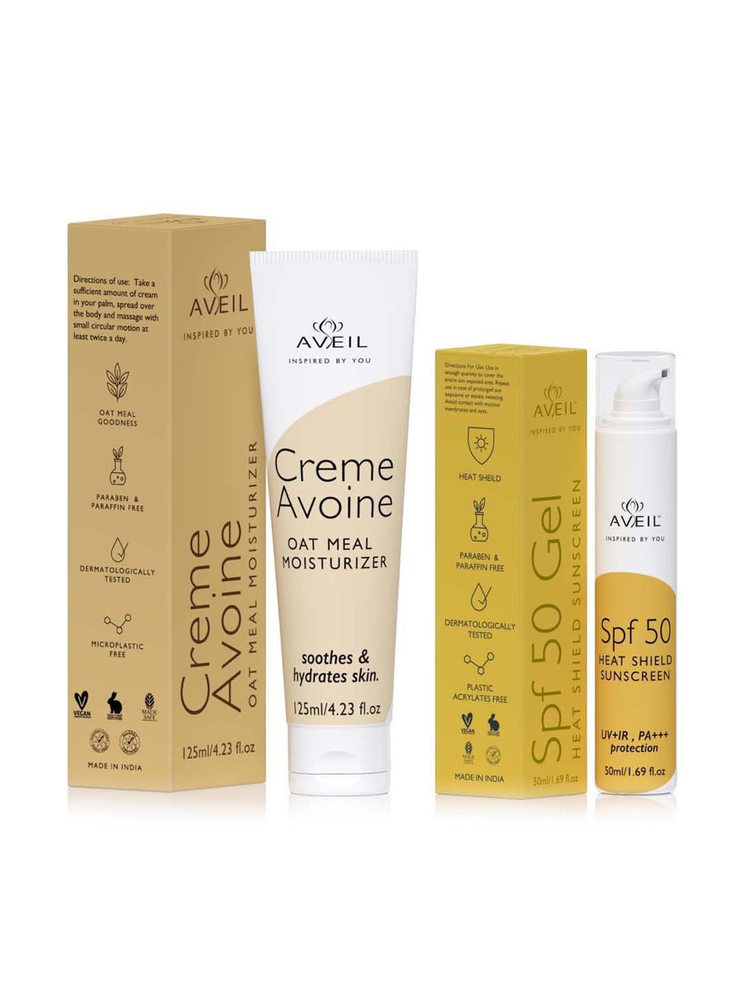 Aveil Heat Shield SPF 50 Gel Sunscreen & Avoine Skin Moisturiser