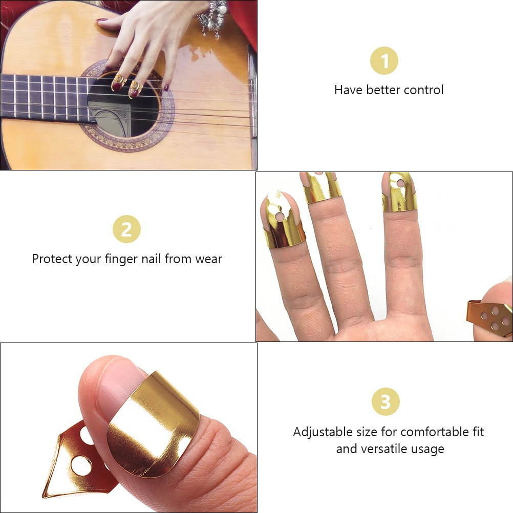 4 PCS Stainless Steel Adjustable Durable Plectrum Thumb Finger Pick for Guitar Bass